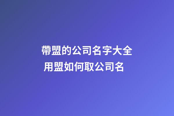 帶盟的公司名字大全 用盟如何取公司名-第1張-公司起名-玄機派